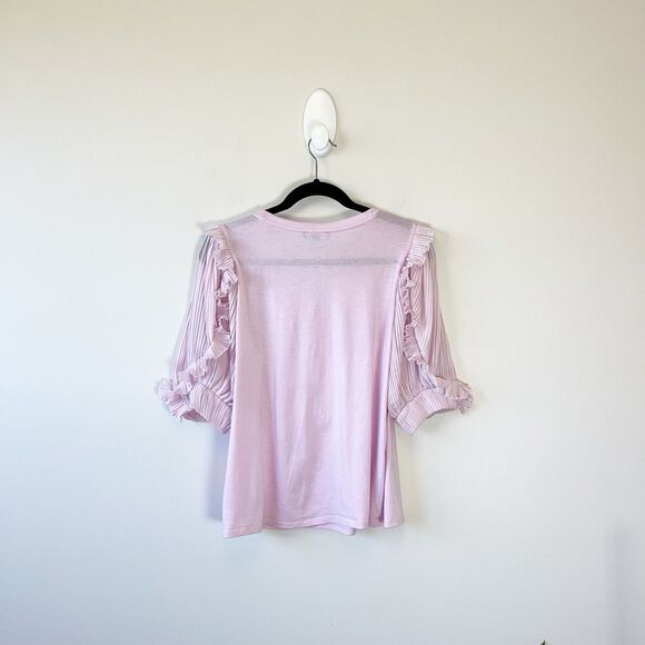 Express Ruffle Chiffon Sleeve Top T-Shirt Pink Feminine Coquette Size Large - Picture 6 of 12